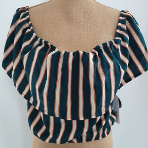 Amuse Society Teal and Rust Striped Blouse